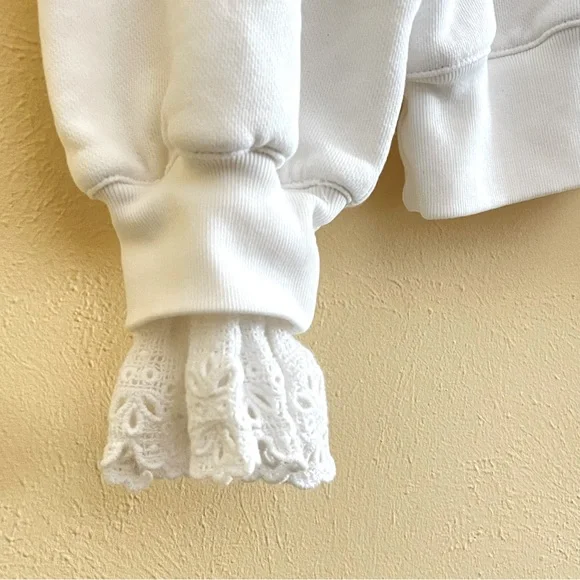 J Crew Lace Collar Crewneck White Sweatshirt Sz-M - Picture 6 of 11